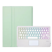 For iPad Pro 11 2024 A13B-AS Lambskin Texture Backlight Bluetooth Touch Keyboard Leather Tablet Case with Pen Slot(Light Green)