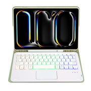 For iPad Pro 11 2024 A13B-AS Lambskin Texture Backlight Bluetooth Touch Keyboard Leather Tablet Case with Pen Slot(Light Green)