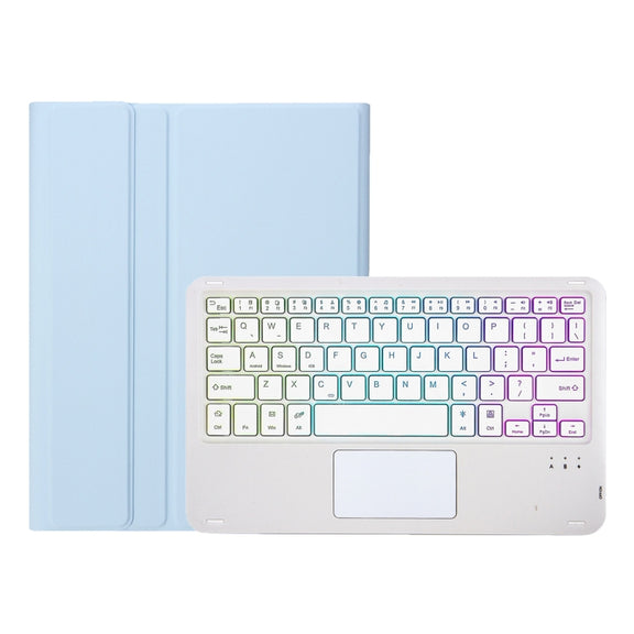 For iPad Pro 11 2024 A13B-AS Lambskin Texture Backlight Bluetooth Touch Keyboard Leather Tablet Case with Pen Slot(Light Blue)