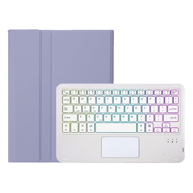 For iPad Pro 11 2024 A13B-AS Lambskin Texture Backlight Bluetooth Touch Keyboard Leather Tablet Case with Pen Slot(Purple)