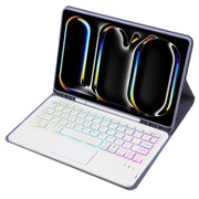 For iPad Pro 11 2024 A13B-AS Lambskin Texture Backlight Bluetooth Touch Keyboard Leather Tablet Case with Pen Slot(Purple)