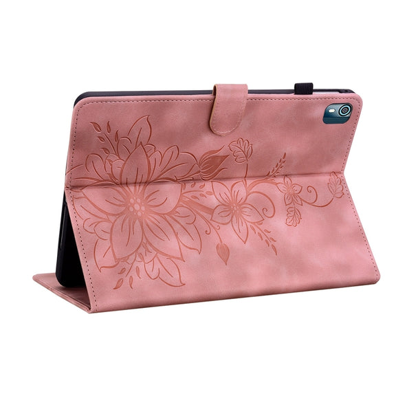 For Nokia T21 Lily Embossed Leather Tablet Case(Pink)
