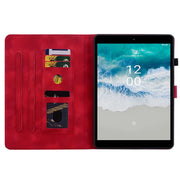 For Nokia T21 Lily Embossed Leather Tablet Case(Red)