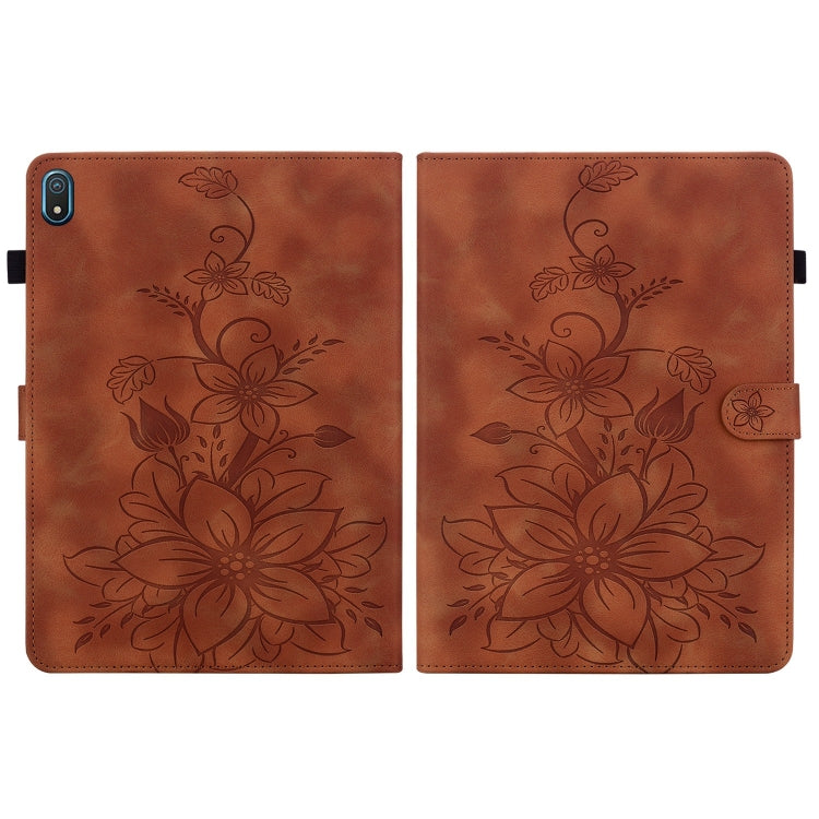 For Nokia T20 10.4 2021 Lily Embossed Leather Tablet Case(Brown)