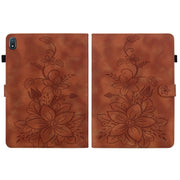For Nokia T20 10.4 2021 Lily Embossed Leather Tablet Case(Brown)