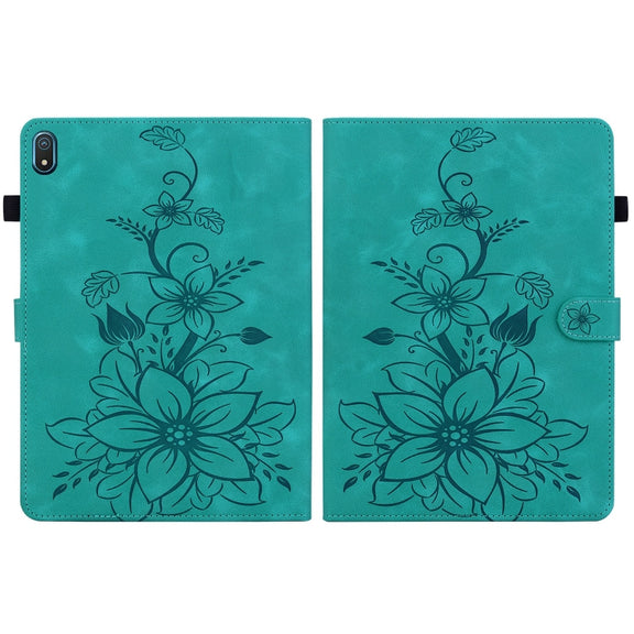 For Nokia T20 10.4 2021 Lily Embossed Leather Tablet Case(Green)