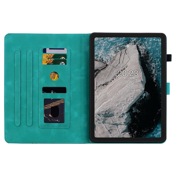 For Nokia T20 10.4 2021 Lily Embossed Leather Tablet Case(Green)
