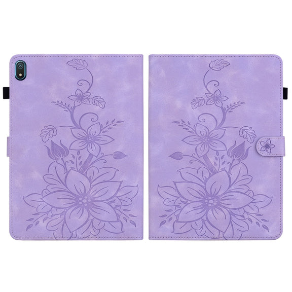 For Nokia T20 10.4 2021 Lily Embossed Leather Tablet Case(Purple)