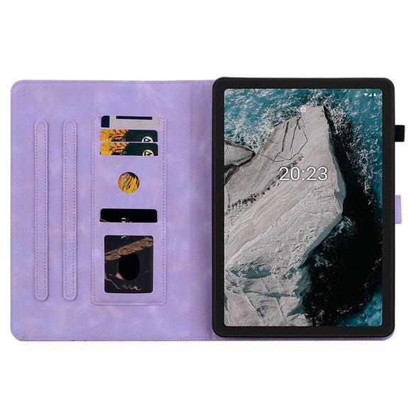 For Nokia T20 10.4 2021 Lily Embossed Leather Tablet Case(Purple)