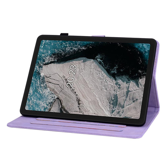 For Nokia T20 10.4 2021 Lily Embossed Leather Tablet Case(Purple)
