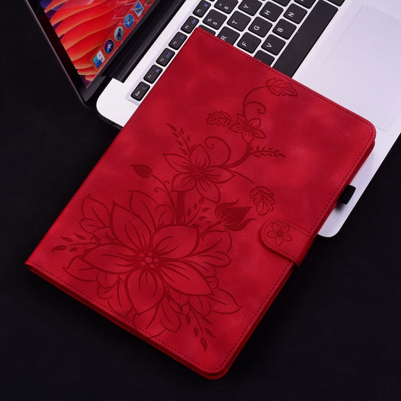 For Nokia T20 10.4 2021 Lily Embossed Leather Tablet Case(Red)