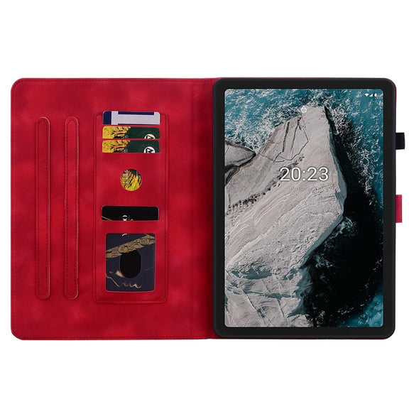 For Nokia T20 10.4 2021 Lily Embossed Leather Tablet Case(Red)
