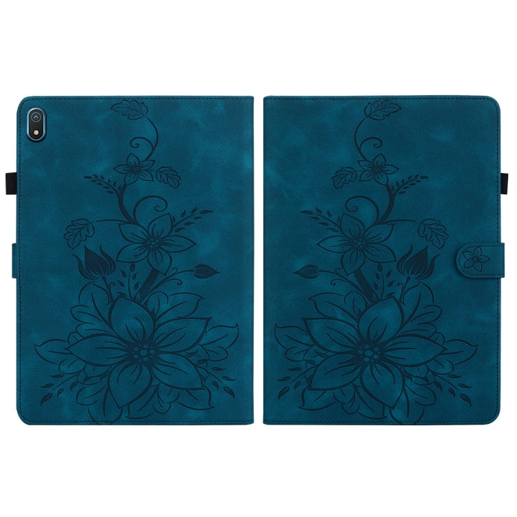 For Nokia T20 10.4 2021 Lily Embossed Leather Tablet Case(Dark Blue)