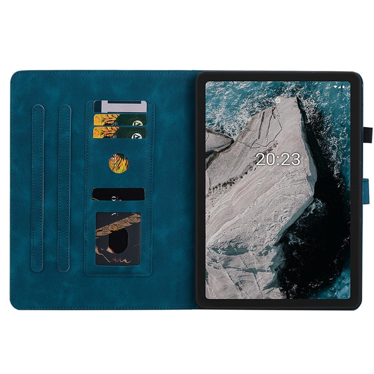 For Nokia T20 10.4 2021 Lily Embossed Leather Tablet Case(Dark Blue)