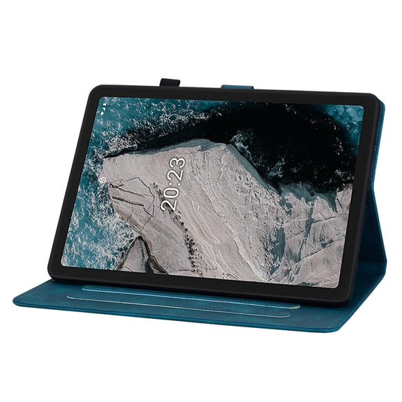 For Nokia T20 10.4 2021 Lily Embossed Leather Tablet Case(Dark Blue)
