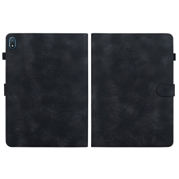 For Nokia T20 10.4 2021 Lily Embossed Leather Tablet Case(Black)
