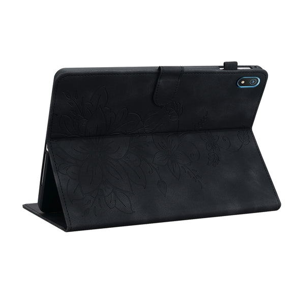 For Nokia T20 10.4 2021 Lily Embossed Leather Tablet Case(Black)