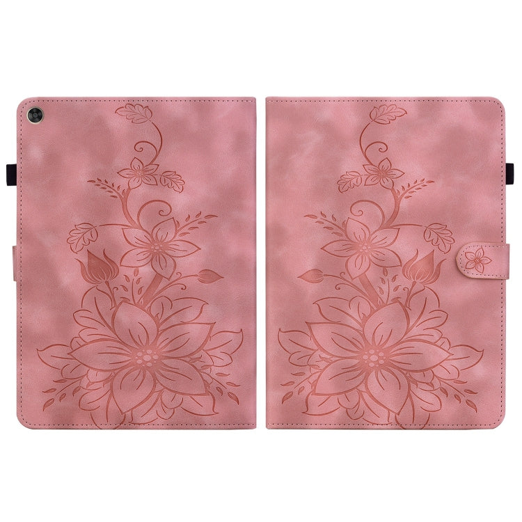 For Huawei MatePad T 10s / Enjoy Tablet 2 Lily Embossed Leather Tablet Case(Pink)