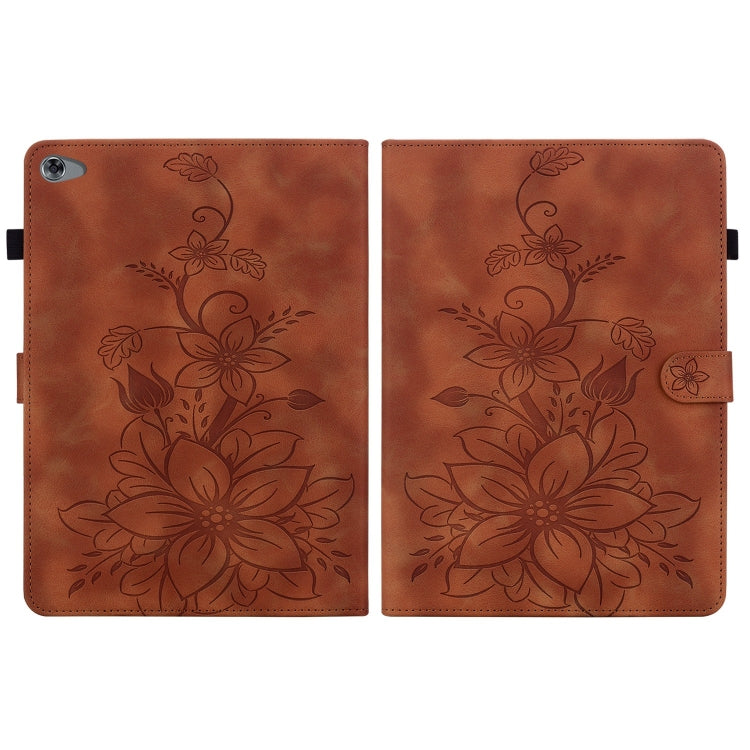 For Huawei MediaPad M5 Lite 10 / C5 10.1 Lily Embossed Leather Tablet Case(Brown)