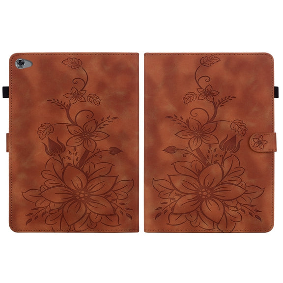 For Huawei MediaPad M5 Lite 10 / C5 10.1 Lily Embossed Leather Tablet Case(Brown)