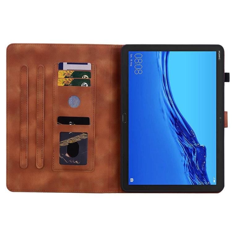 For Huawei MediaPad M5 Lite 10 / C5 10.1 Lily Embossed Leather Tablet Case(Brown)