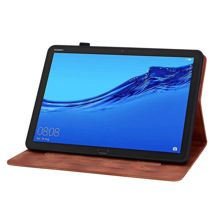For Huawei MediaPad M5 Lite 10 / C5 10.1 Lily Embossed Leather Tablet Case(Brown)