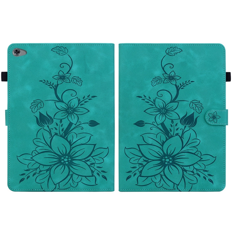 For Huawei MediaPad M5 Lite 10 / C5 10.1 Lily Embossed Leather Tablet Case(Green)