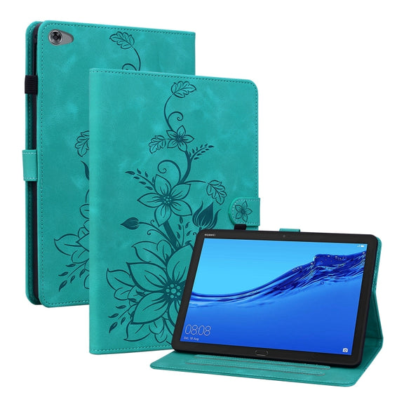 For Huawei MediaPad M5 Lite 10 / C5 10.1 Lily Embossed Leather Tablet Case(Green)