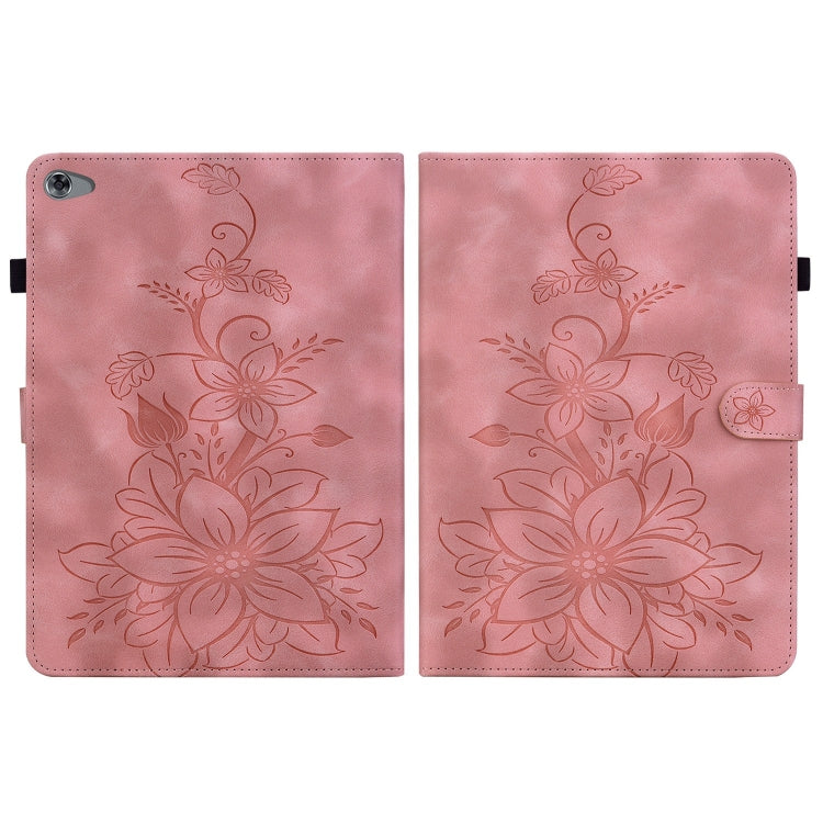 For Huawei MediaPad M5 Lite 10 / C5 10.1 Lily Embossed Leather Tablet Case(Pink)