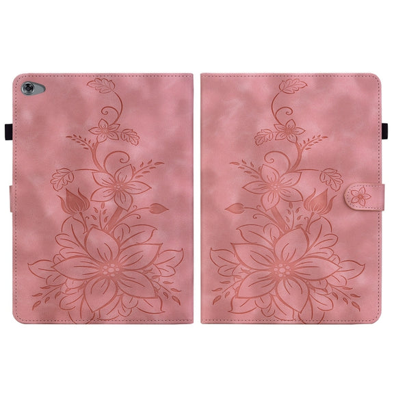 For Huawei MediaPad M5 Lite 10 / C5 10.1 Lily Embossed Leather Tablet Case(Pink)