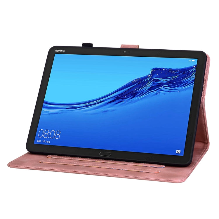 For Huawei MediaPad M5 Lite 10 / C5 10.1 Lily Embossed Leather Tablet Case(Pink)