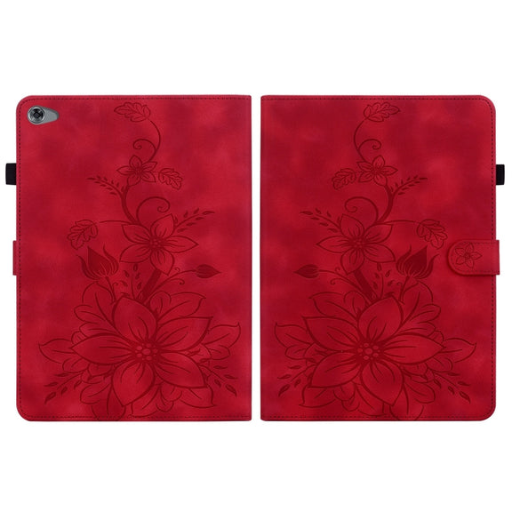 For Huawei MediaPad M5 Lite 10 / C5 10.1 Lily Embossed Leather Tablet Case(Red)