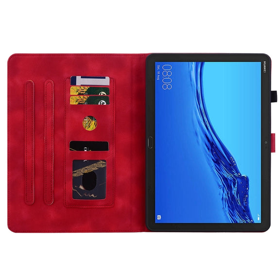 For Huawei MediaPad M5 Lite 10 / C5 10.1 Lily Embossed Leather Tablet Case(Red)