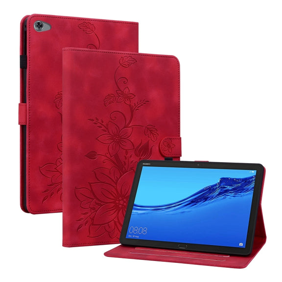 For Huawei MediaPad M5 Lite 10 / C5 10.1 Lily Embossed Leather Tablet Case(Red)