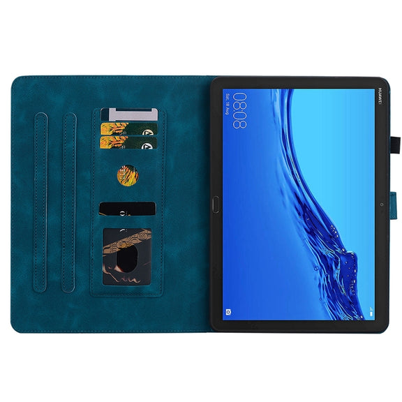 For Huawei MediaPad M5 Lite 10 / C5 10.1 Lily Embossed Leather Tablet Case(Dark Blue)