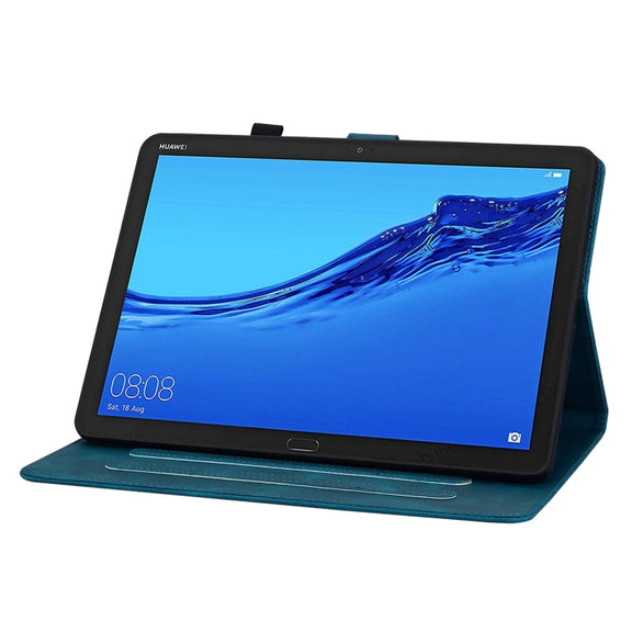 For Huawei MediaPad M5 Lite 10 / C5 10.1 Lily Embossed Leather Tablet Case(Dark Blue)