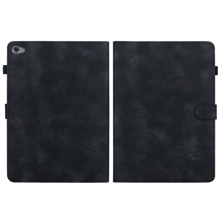 For Huawei MediaPad M5 Lite 10 / C5 10.1 Lily Embossed Leather Tablet Case(Black)
