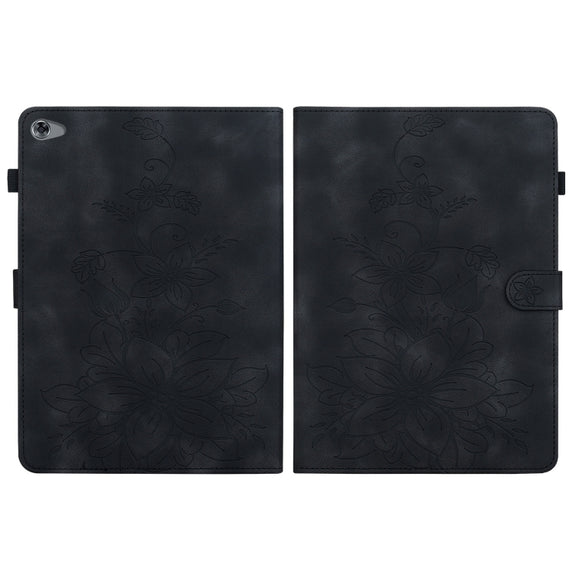 For Huawei MediaPad M5 Lite 10 / C5 10.1 Lily Embossed Leather Tablet Case(Black)