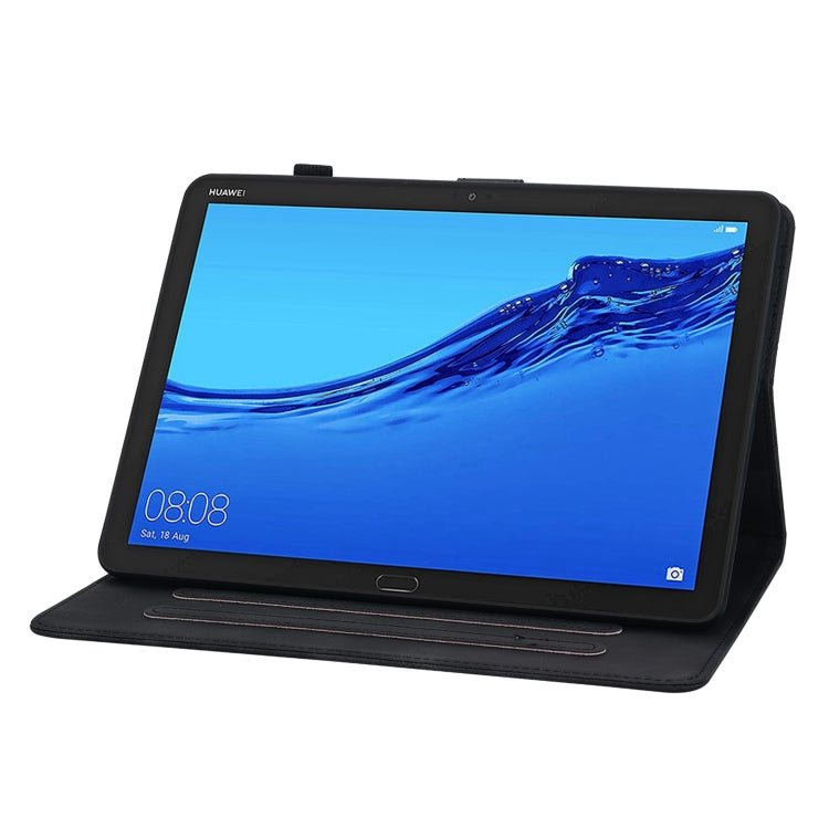 For Huawei MediaPad M5 Lite 10 / C5 10.1 Lily Embossed Leather Tablet Case(Black)