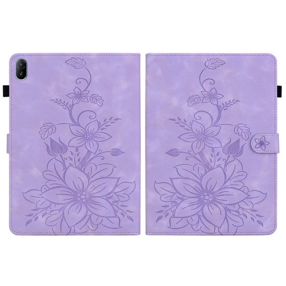 For Huawei MatePad SE 11 2024 Lily Embossed Leather Tablet Case(Purple)