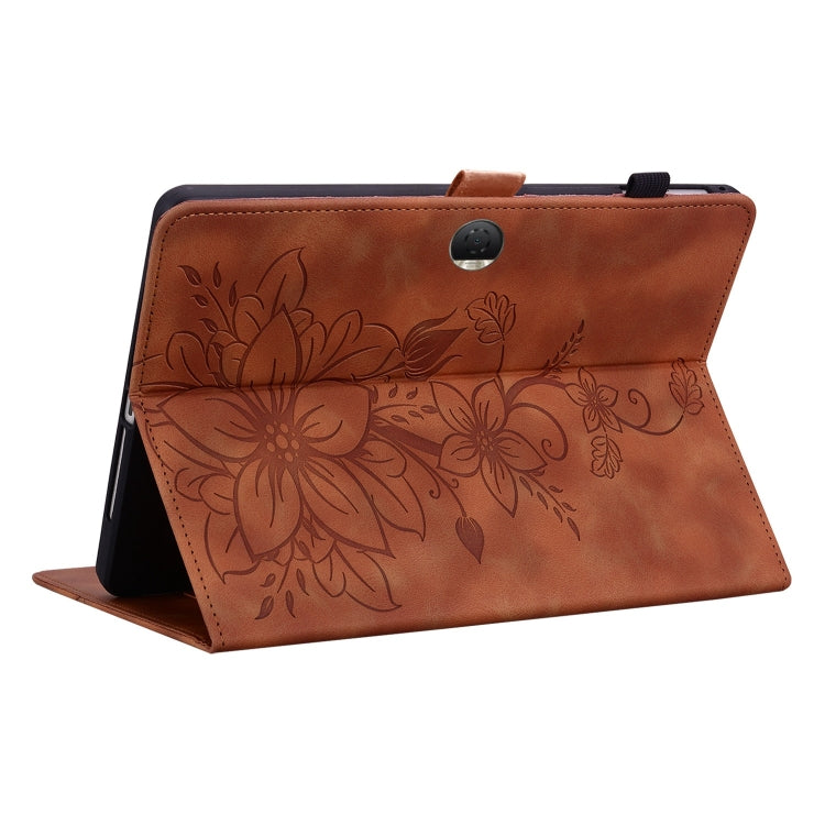 For Honor Pad 9 12.1 Lily Embossed Leather Tablet Case(Brown)