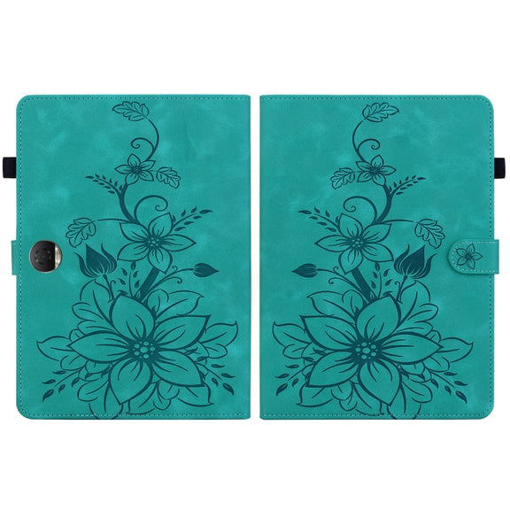 For Honor Pad 9 12.1 Lily Embossed Leather Tablet Case(Green)