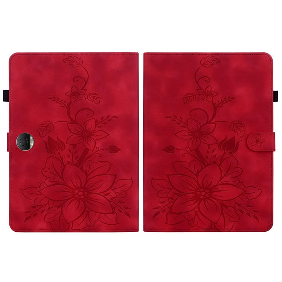 For Honor Pad 9 12.1 Lily Embossed Leather Tablet Case(Red)