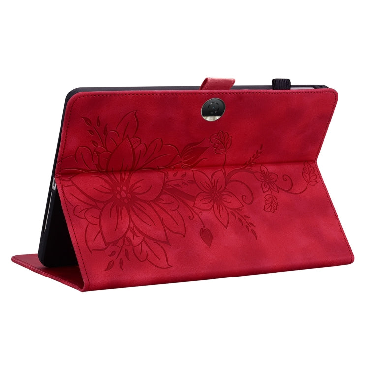 For Honor Pad 9 12.1 Lily Embossed Leather Tablet Case(Red)