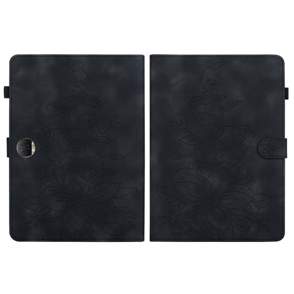 For Honor Pad 9 12.1 Lily Embossed Leather Tablet Case(Black)