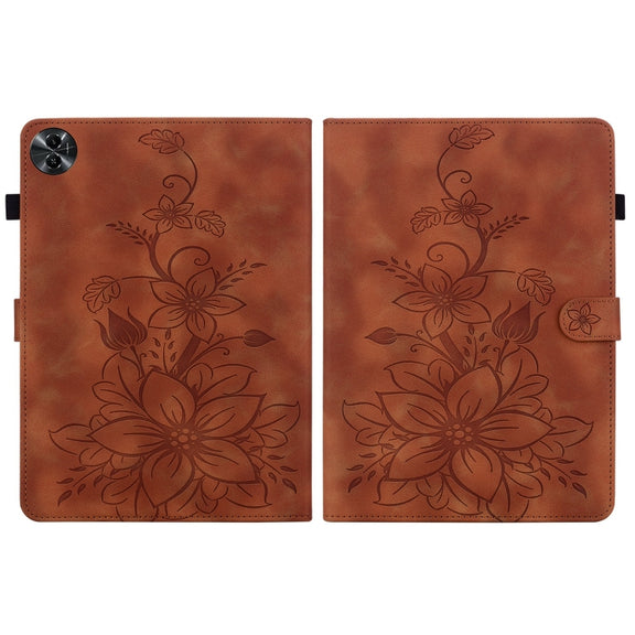 For Realme Pad 2 11.5 Lily Embossed Leather Tablet Case(Brown)