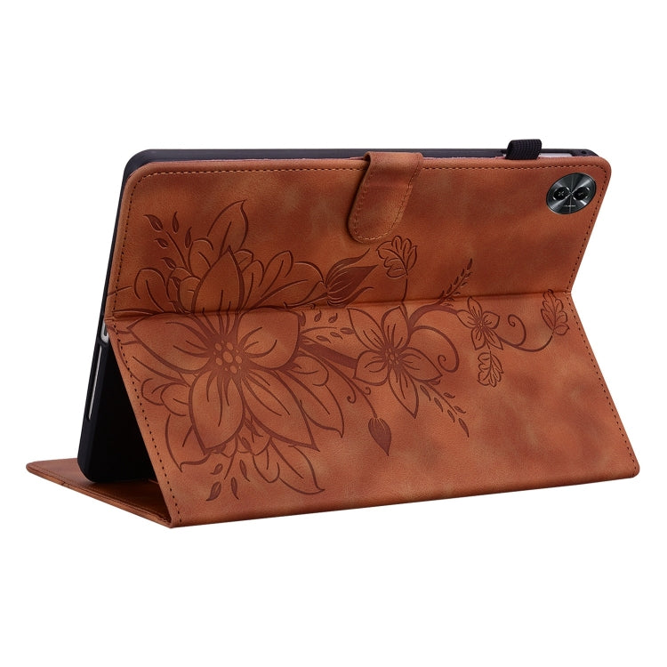 For Realme Pad 2 11.5 Lily Embossed Leather Tablet Case(Brown)