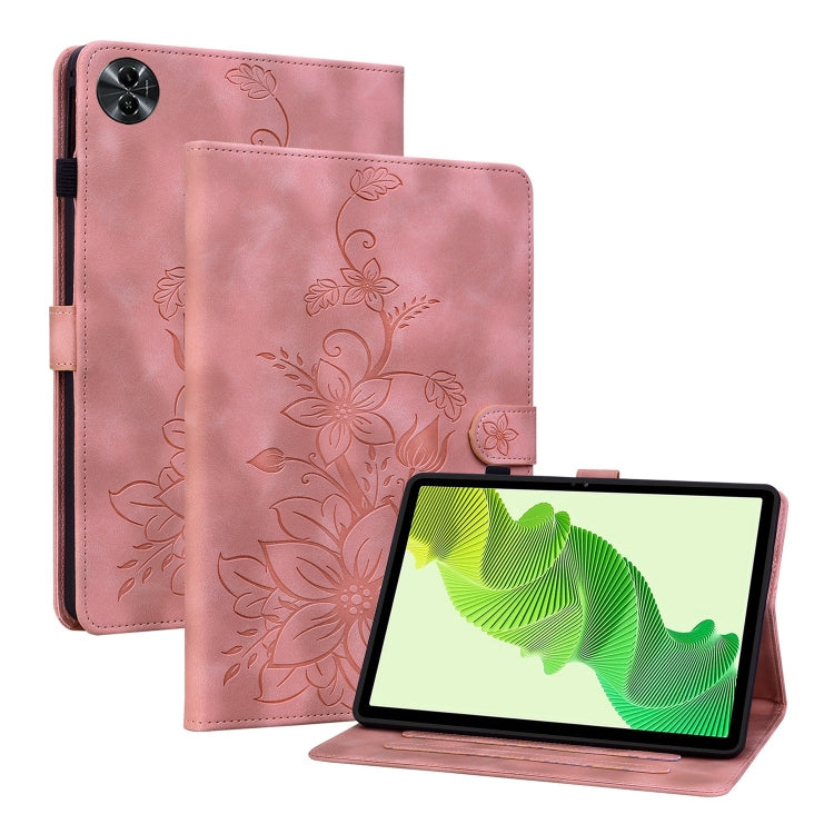 For Realme Pad 2 11.5 Lily Embossed Leather Tablet Case(Pink)