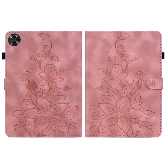 For Realme Pad 2 11.5 Lily Embossed Leather Tablet Case(Pink)