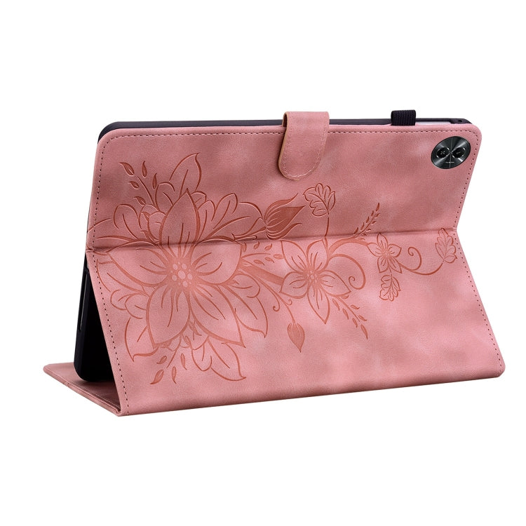 For Realme Pad 2 11.5 Lily Embossed Leather Tablet Case(Pink)